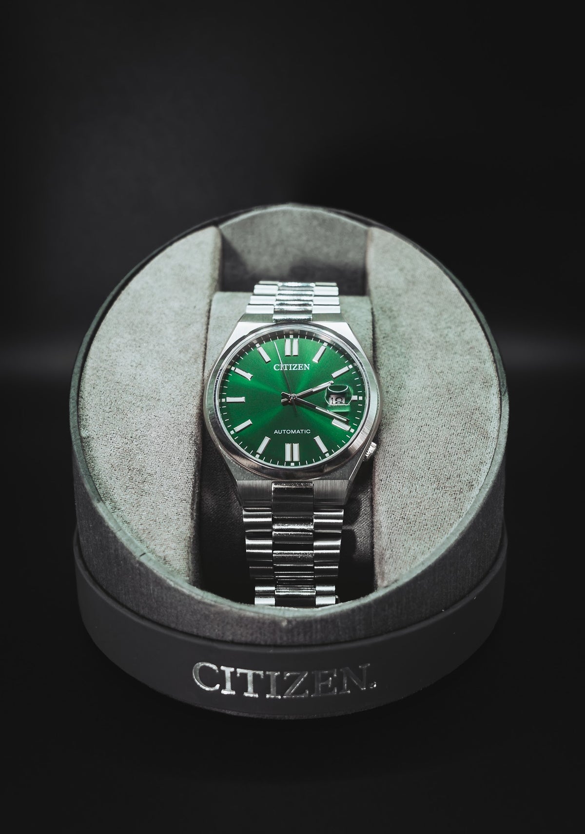 Citizen Automatic green dial in its presentation box